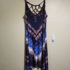 Maurices Asymmetrical Floral Dress - Navy and Red